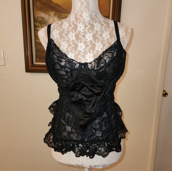 Vintage 1980s Black Satin & Lace Corset by Intimate Attitudes - Picture 8 of 14